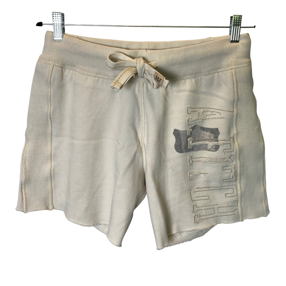 Abercrombie & Fitch Sweat Shorts Womens S Cream Embroidered Logo Raw Hem Y2K
